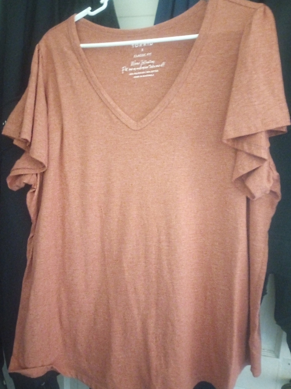 Torrid Rust V-Neck Ruffle Sleeve Tee